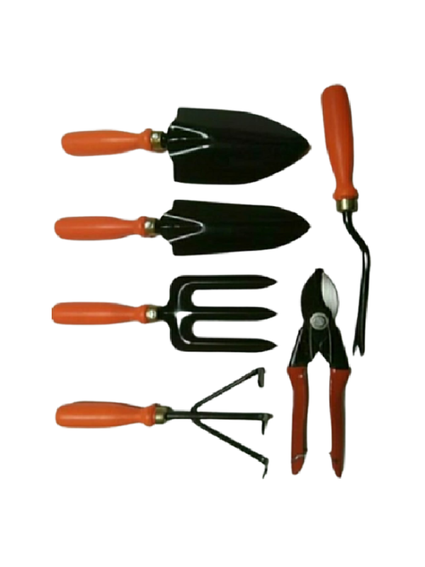 Asian Gardening Tool Set Of 6-Powder Coated Iron-Orange-GTS-6-OR