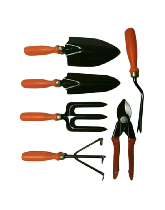 Asian Gardening Tool Set Of 6-Powder Coated Iron-Orange-GTS-6-OR