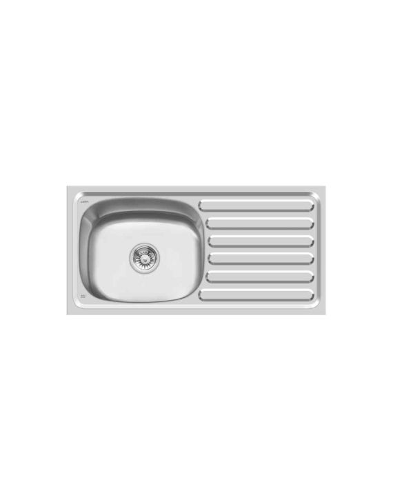 Cera Diana Classic Range Single Bowl Sink with Drain Board SS-304 Top Mount 37X18Inch-Gloss Finish-B4512101