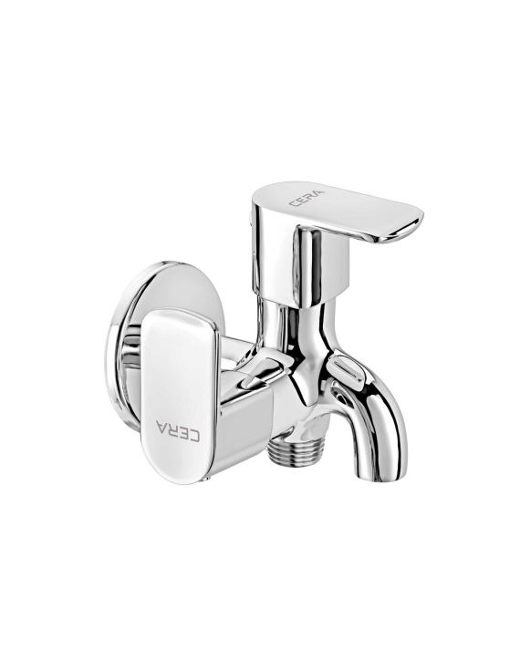 Cera Chromo Single Lever 2-Way Bib Cock with Side Handle and Wall Flange-F1019161