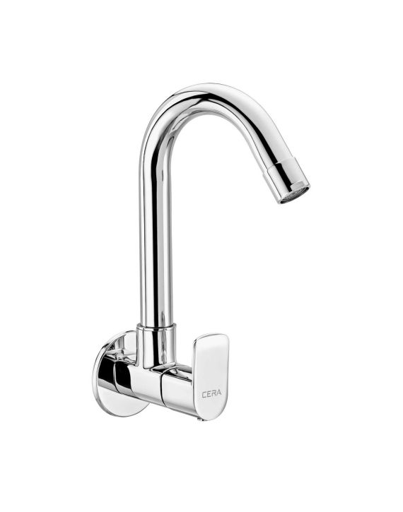 Cera Chromo Single Lever Sink Cock Wall Mounted with 6.5 Inch long Swivel Spout-F1019251