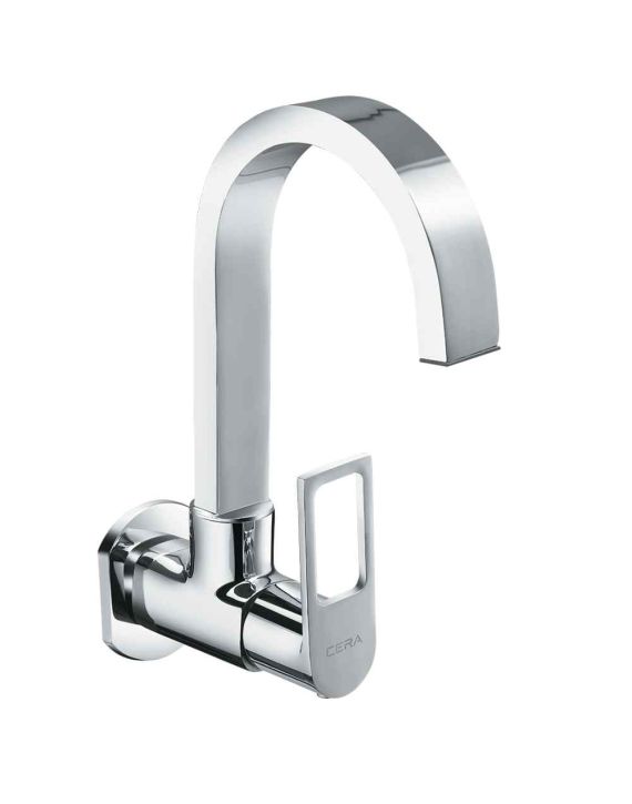 Cera Winslet Sink Cock Wall Mounted with 150mm Long Swivel Spout & Wall Flange-Chrome-F1099251