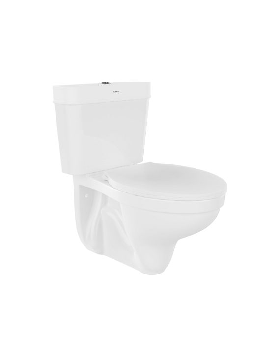 Cera Curtis Snow White P Trap Two Piece Wall Hung Extended EWCs Combo Pack (Twin Flush Plastic Cistern + Carina Seat Cover) - S1031111