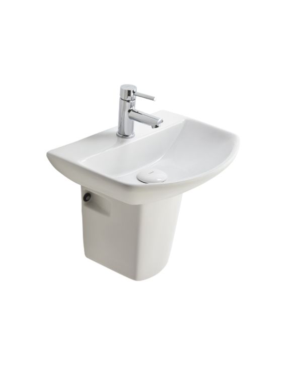 Cera Canberra Snow White Wall Hung Half Pedestal Wash Basin Set- S2040155