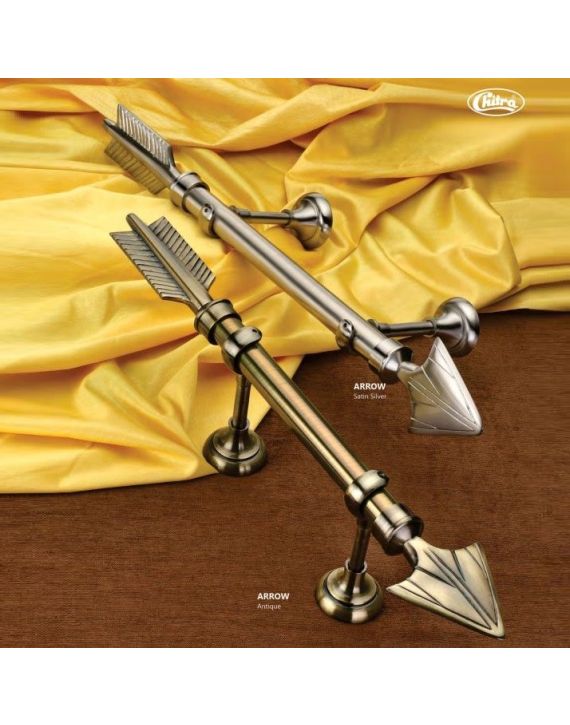 Chitra Arrow Curtain Finial with Top + Back - Antique Brass Finish