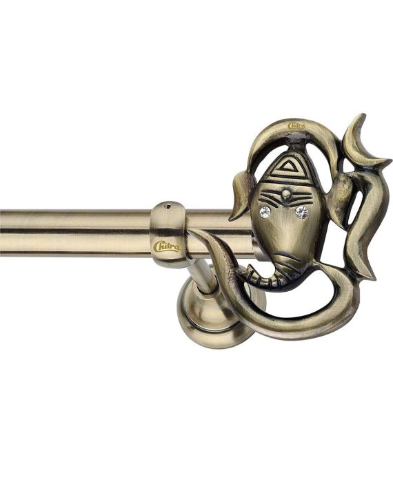 Chitra Ganpati Curtain Finials with Support - Antique Brass Finish Per Pair