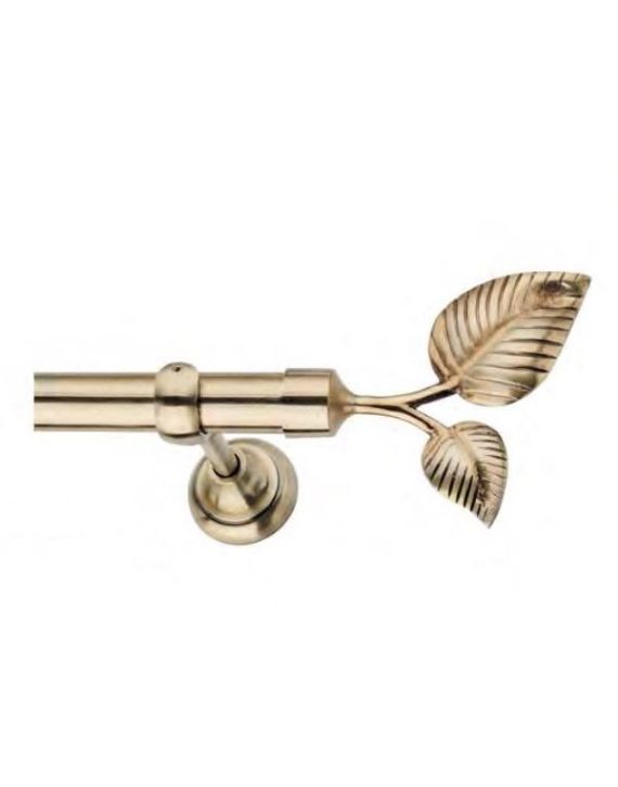 Chitra Rash Leaf Curtain Finials with Support - Antique Brass Finish Per Pair