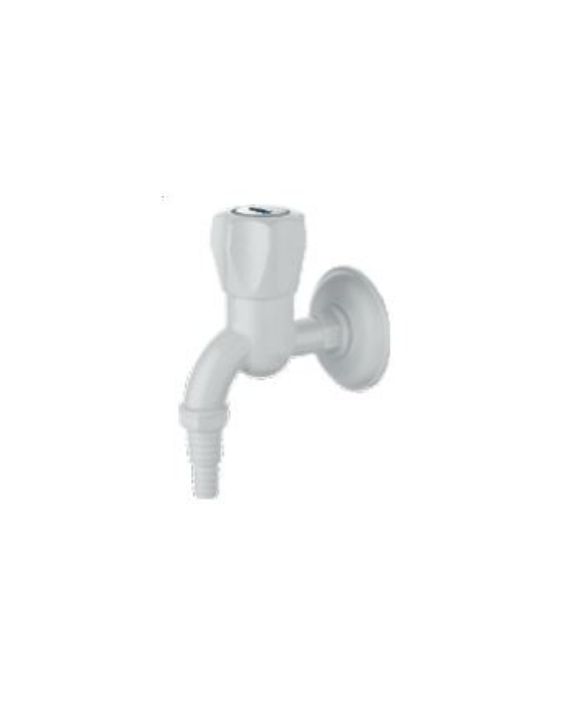 Ganga Royal Collection 15mm White PTMT Long Nozzle Bib Cock With Wall Flange Adjustments Ganga-109