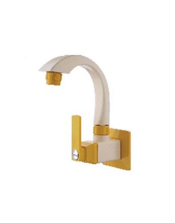 Ganga Gold Collection 20mm Ivory Yellow PTMT Wall Mounted Sink Cock With Flange Ganga-1106-IY