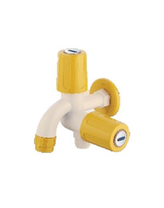 Ganga Standard Collection 15mm Ivory Yellow PTMT 2 Way Bib Cock With Wall Flange Ganga-405-IY