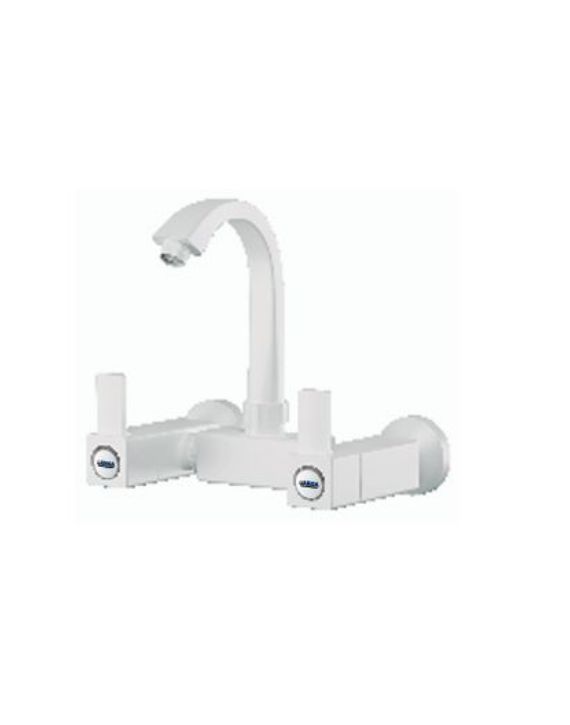 Ganga Edge Collection 20mm White PTMT Wall Mounted Sink Mixer Ganga-509-W