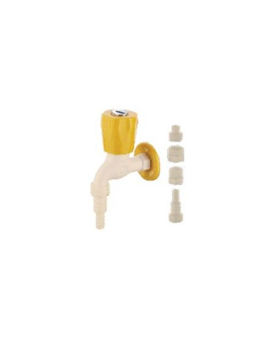 Ganga Fancy Collection 15mm Ivory & Yellow PTMT Nozzle Bib Cock With Wall Flange Adjustments Ganga-609-IY