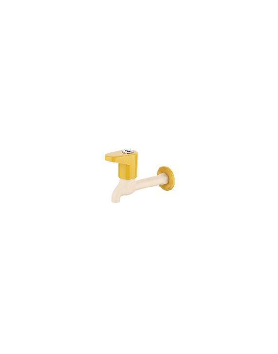 Ganga Smart Collection 15mm Ivory & Yellow PTMT Long Body Bib Cock With Wall Flange Ganga-704-IY