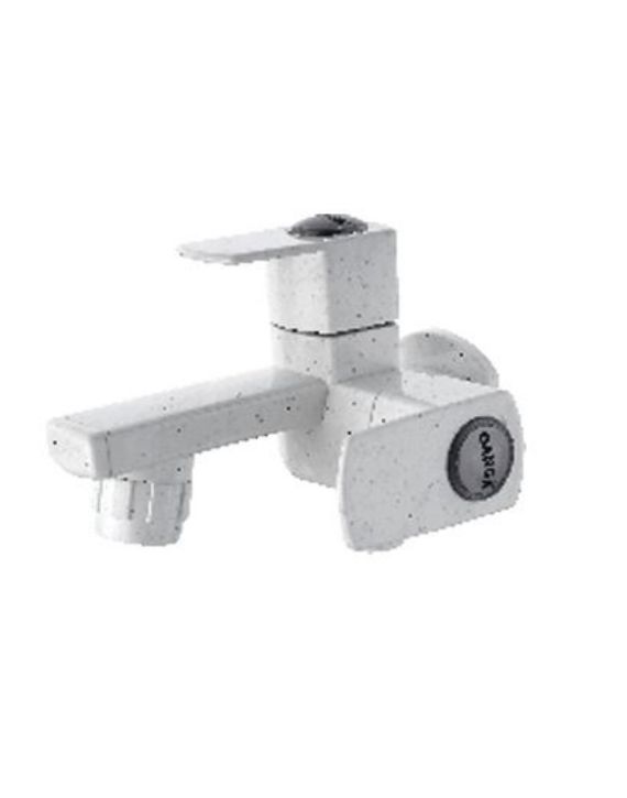 Ganga Diamond Collection 15mm Marble White PTMT 2 Way Bib Cock With Wall Flange Ganga-905-M