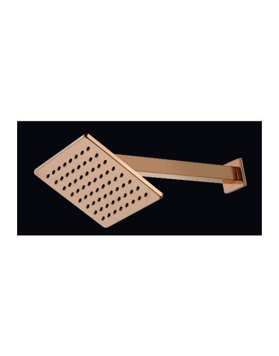 Ganga Elegance Collection Rose Gold 6x6Inch Overhead SS Shower 12Inch Arm With Flange Ganga-RG-ES6