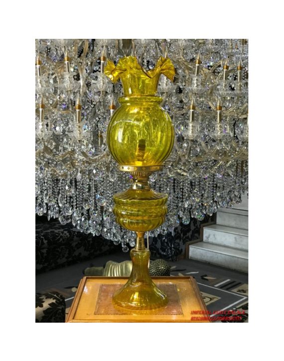 Imperial Panama Flower Yellow Brass Glass 40W Jhalar Table Lamp-BGL-JH-YLW
