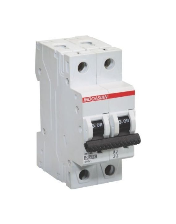 Indoasian Optipro 20A MCB B-Curve White Double Pole Circuit Breakers with Fuses -811051