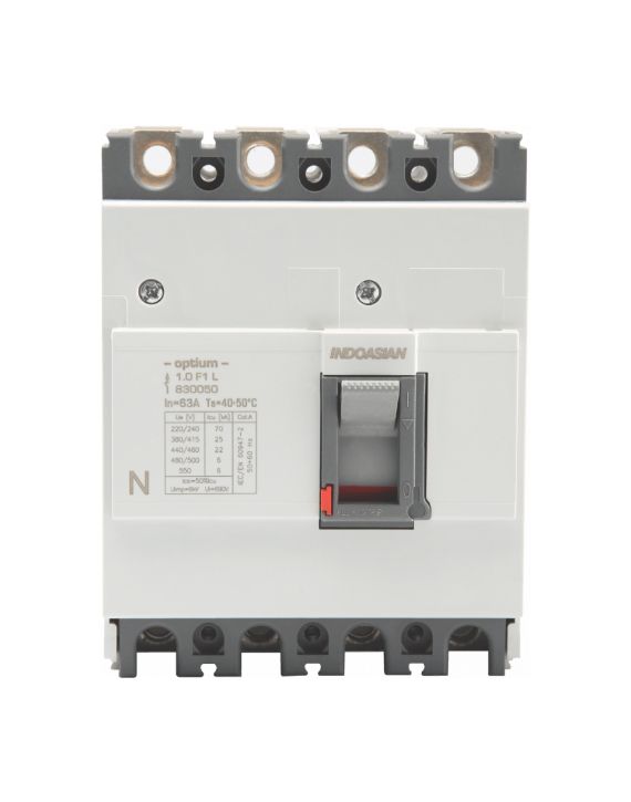 Indoasian Optium 100A 4P 25KA TM Optium 1.0 Fixed F1 White MCCB Circuit Breakers with Fuses INDOASIAN-840052