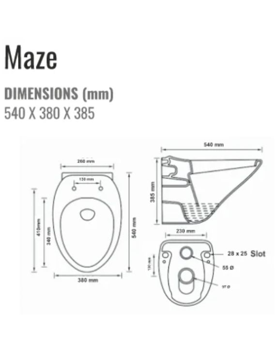 Jaaz Maze 540X380X385 mm White Wall Hung EWC Closet with Rack Bolt