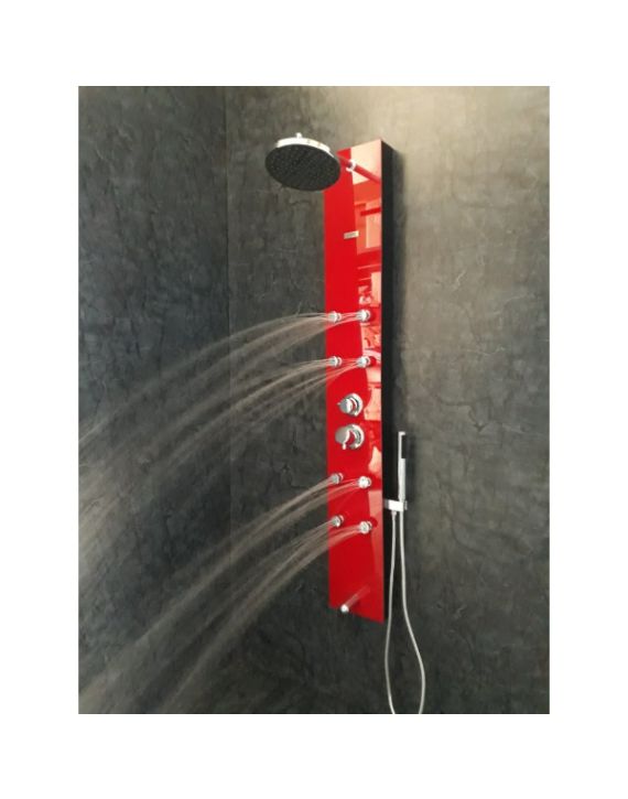 Jaaz Olive 146x20cm Red & Black Aluminium+Acrylic Shower Panel 
